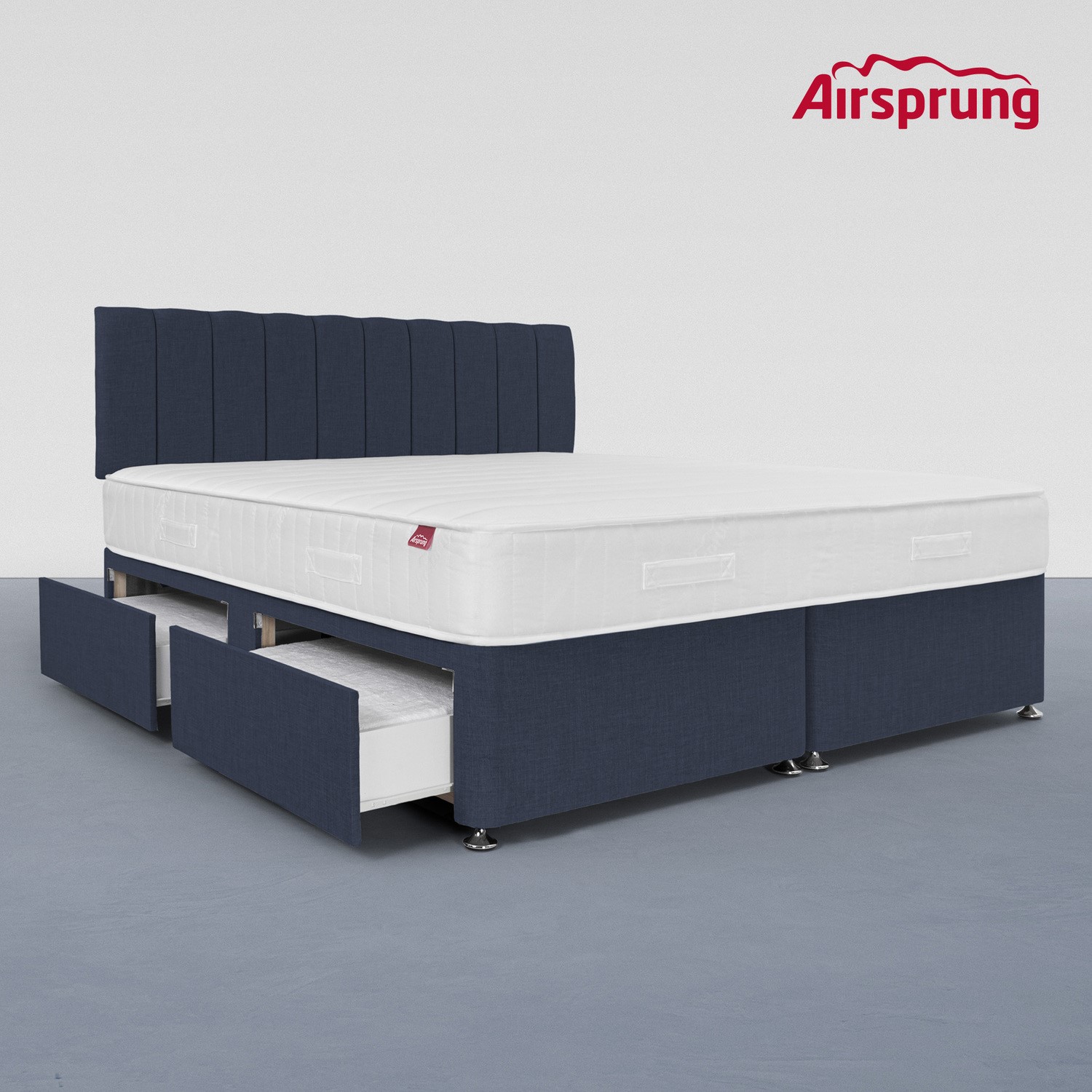 Read more about Airsprung super king 4 drawer divan bed with hybrid mattress midnight blue